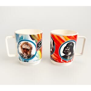 TWO Deka Empire Strikes Back Star Wars Mug Cup Darth Boba Hans Luke Leia VTG 80s